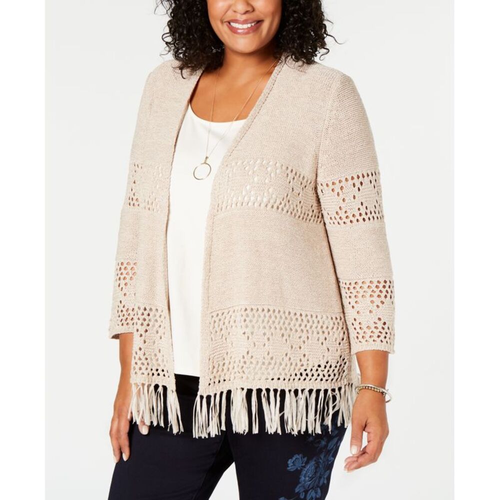 Style & Co Plus Size Fringe Lacy Knit Cardigan